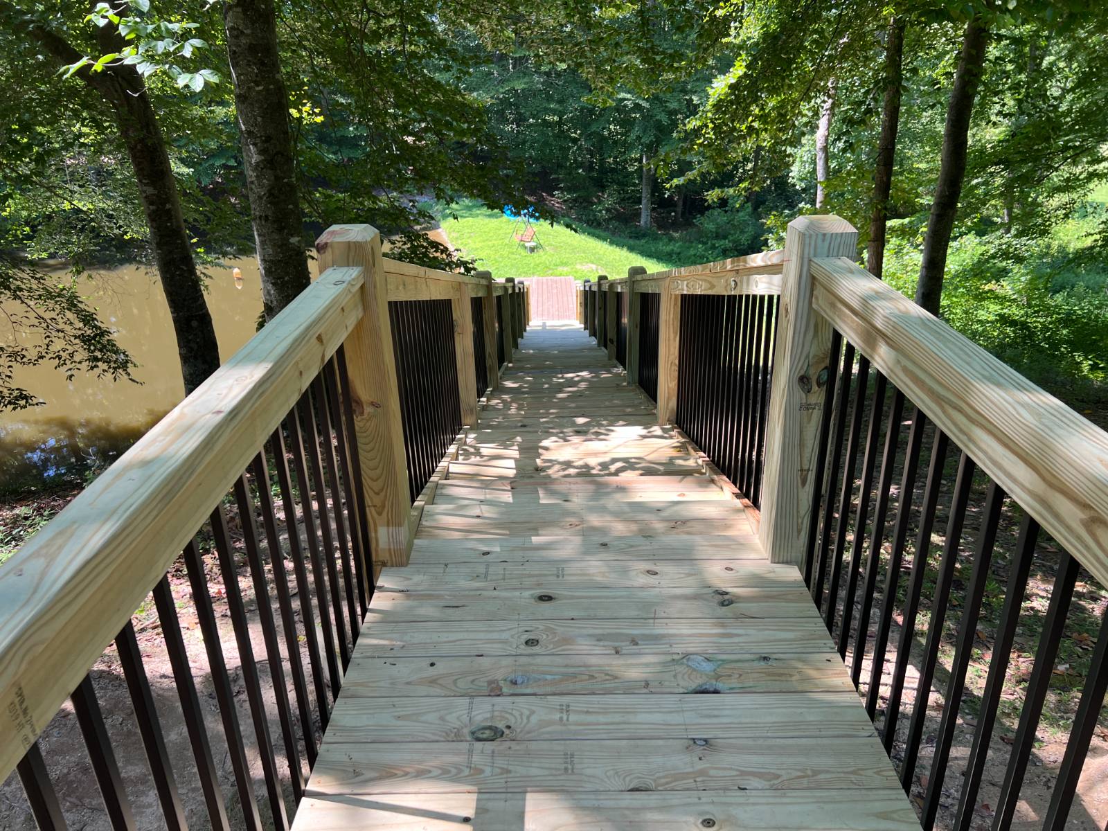 Custom Backyard-to-Lake Stairs & Wood Railing Lakeside Access