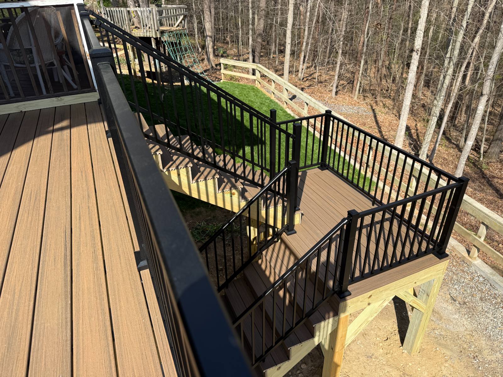 Custom Composite Deck Stairs with Black Aluminum Railing