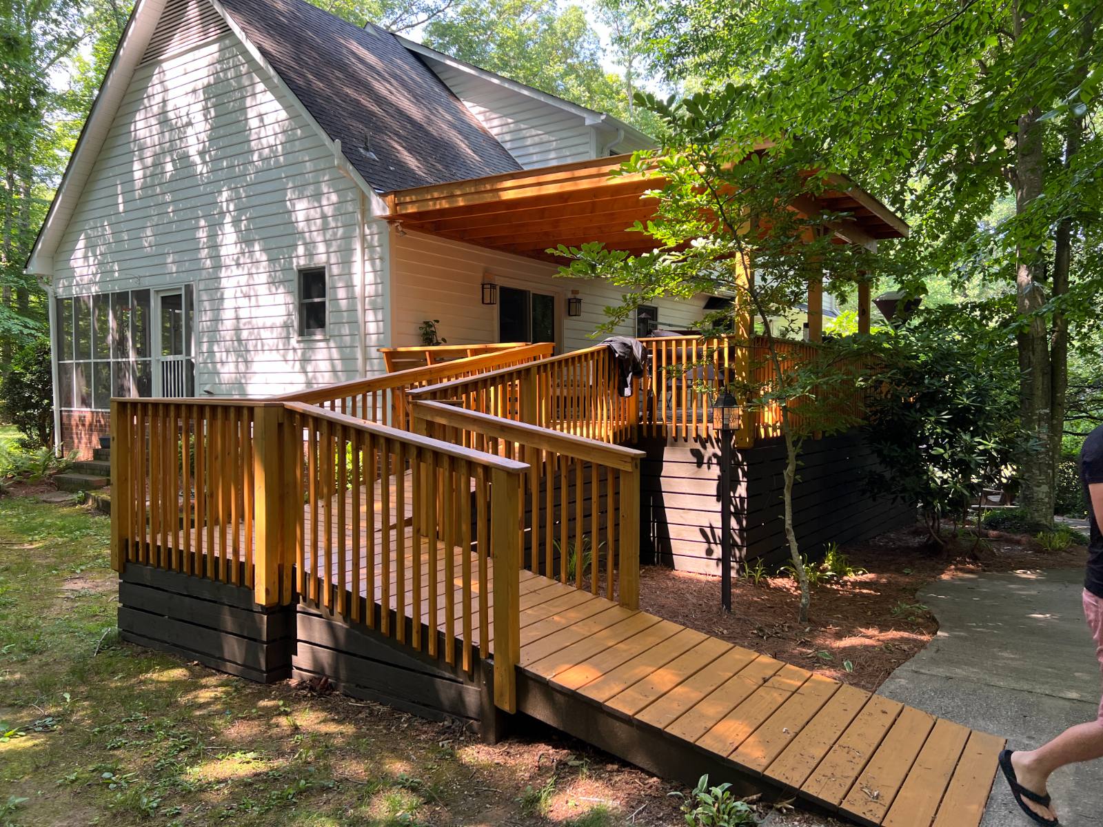 Custom Pressure-Treated Wood Deck, Pergola, Accessible Ramp & Under-Deck Storage