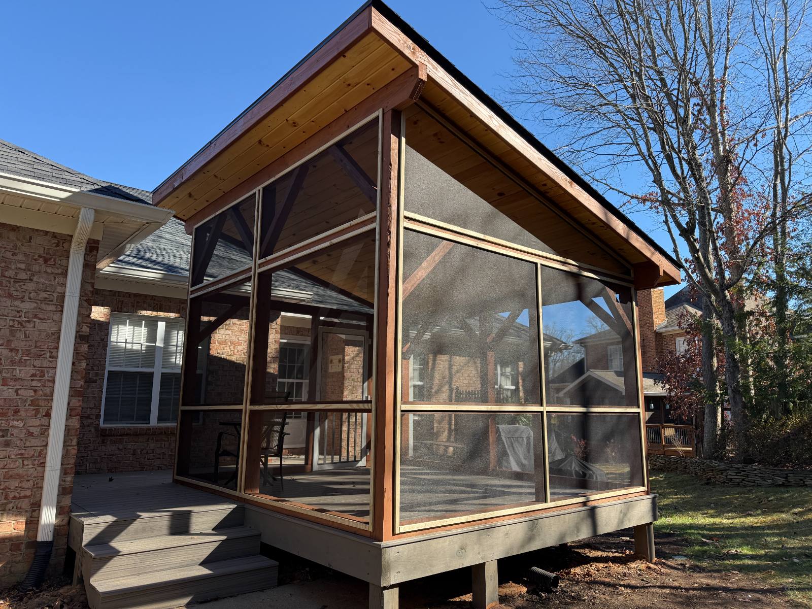 Custom Screen Room with Pine Ceiling & Trex® Rocky Harbor Composite Decking
