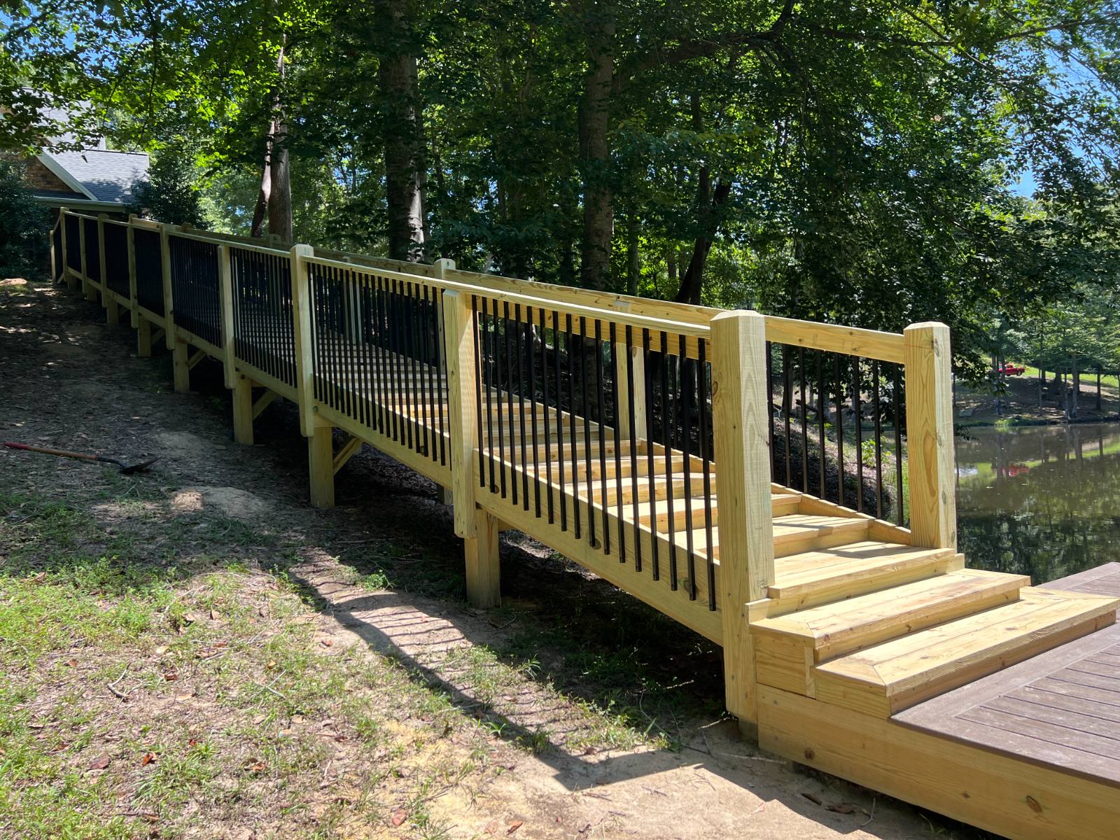 Custom Backyard-to-Lake Stairs & Wood Railing Lakeside Access Project